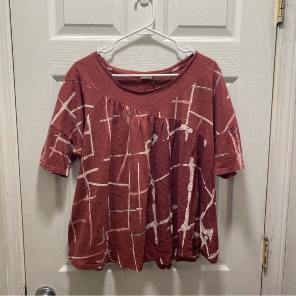 Anthropologie Tops - Akemi + Kin terracotta white mixed media cotton rayon blend patterned shirt